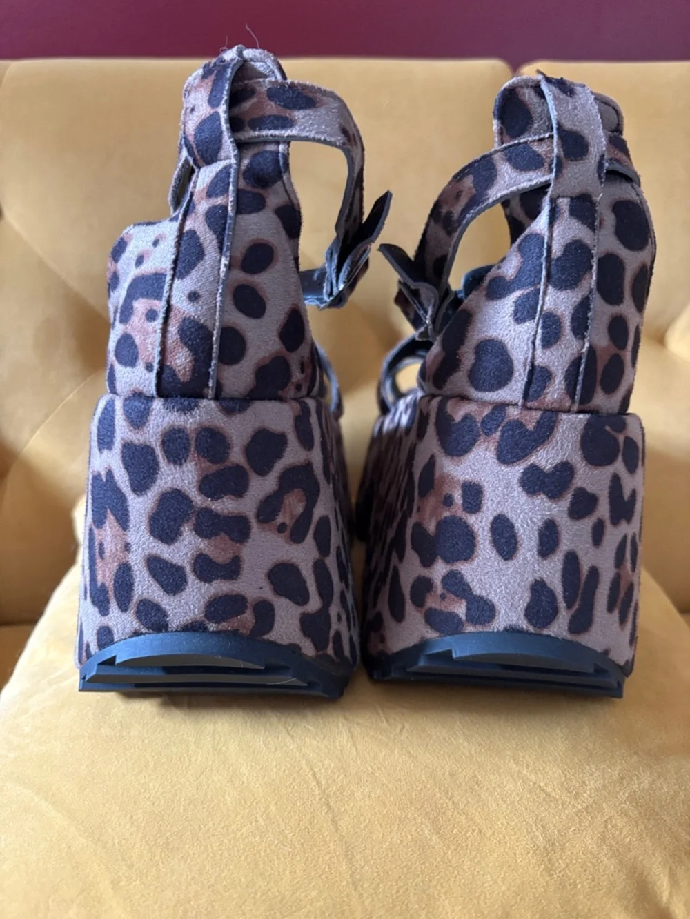 Dolls Kill Leopard Print Platform Sandals - Tan and Black